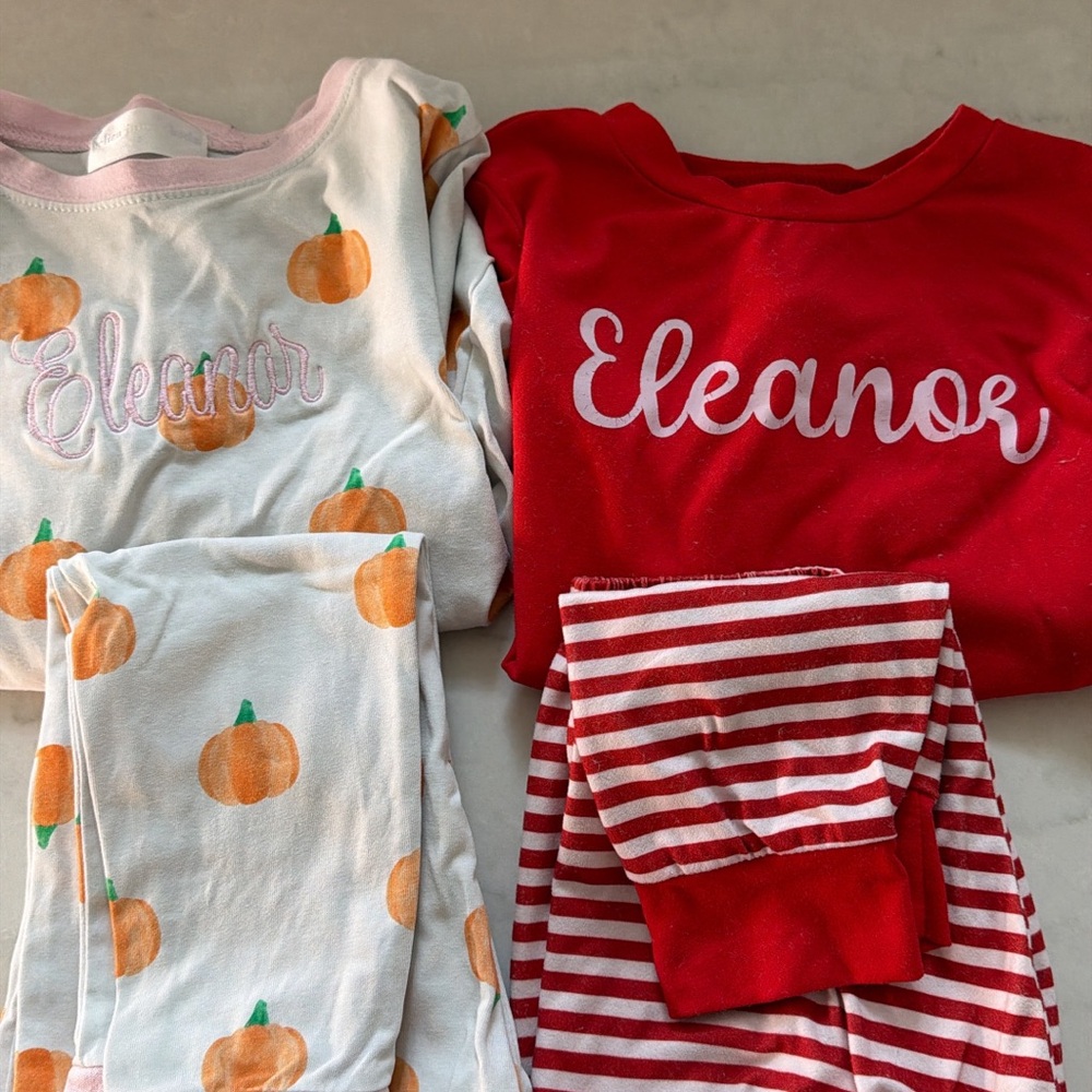 Eleanor pajama lot, sz 4/5. pumpkin and Red and White Kids Pajamas Sets